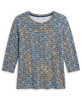 Rafaella Embellished Geometric Square Print Top Cotton Modal Blue Brown LP